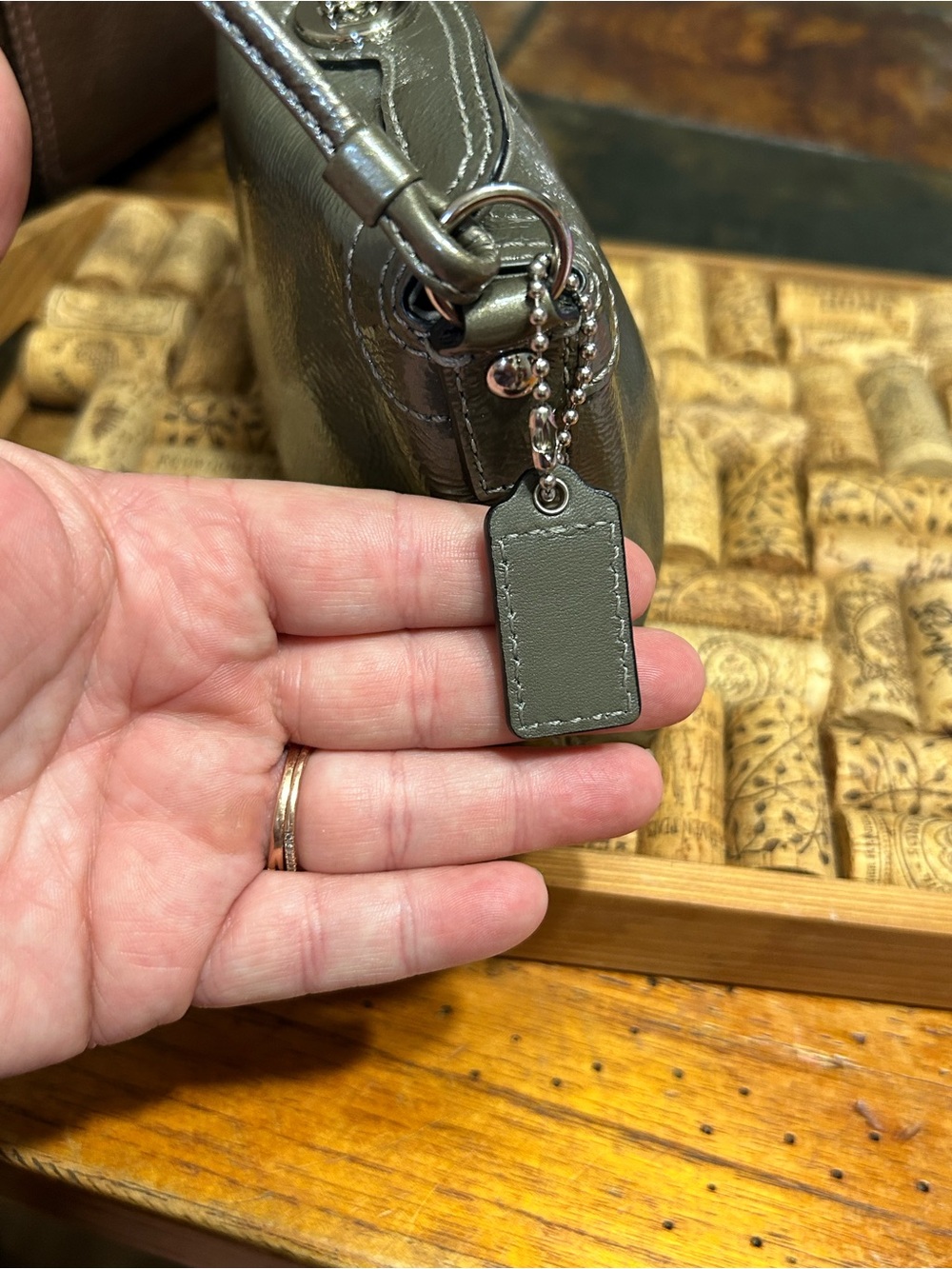 Coach Mini Metallic Olive Green Wristlet - Picture 13 of 16